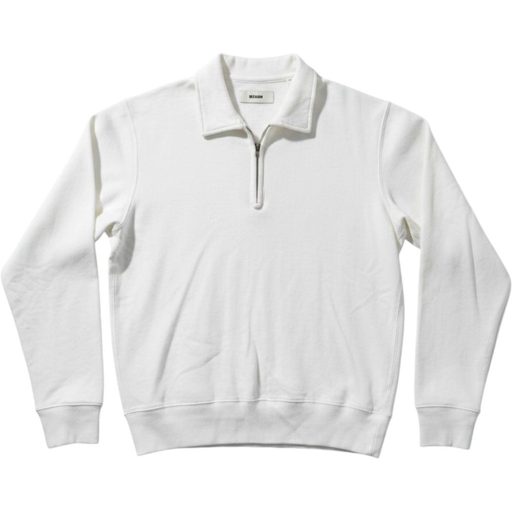 Buck Mason Interloop Quarter Zip Vintage White Cotton Pullover Mens Medium